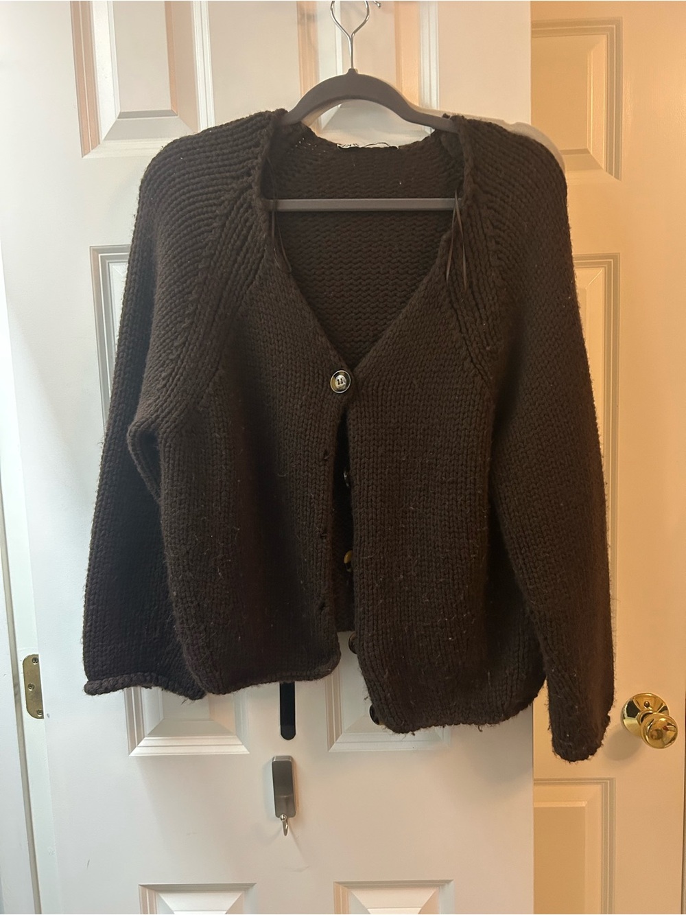 Zara Dark Brown Chunky V-Neck Button Cardigan